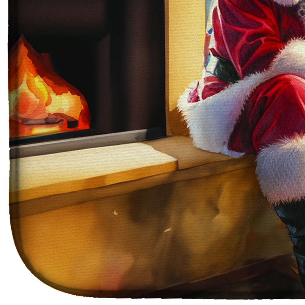 Shiba Inu and Santa Claus Dish Drying Mat Absorbent Dish Drying Mat Pad for Kitchen Counter Dish Drainer Mat for Countertop, 14 x 21", Multicolor