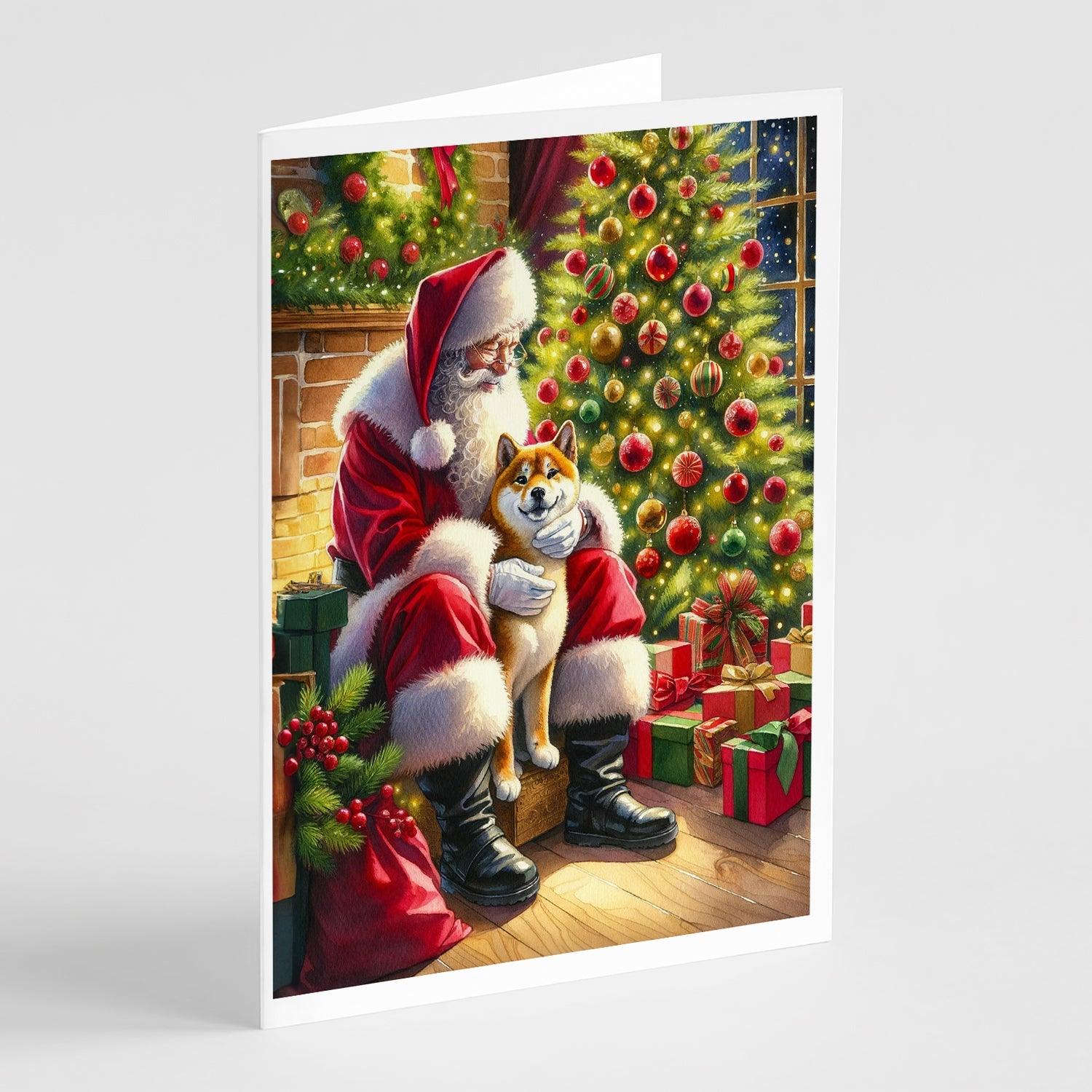Shiba Inu and Santa Claus Greeting Cards Pack of 8 Blank Cards with Envelopes Whimsical A7 Size 5x7