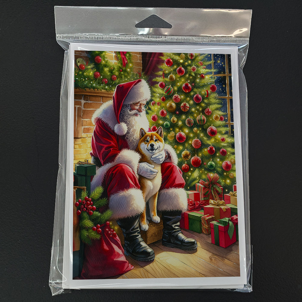 Shiba Inu and Santa Claus Greeting Cards Pack of 8 Blank Cards with Envelopes Whimsical A7 Size 5x7