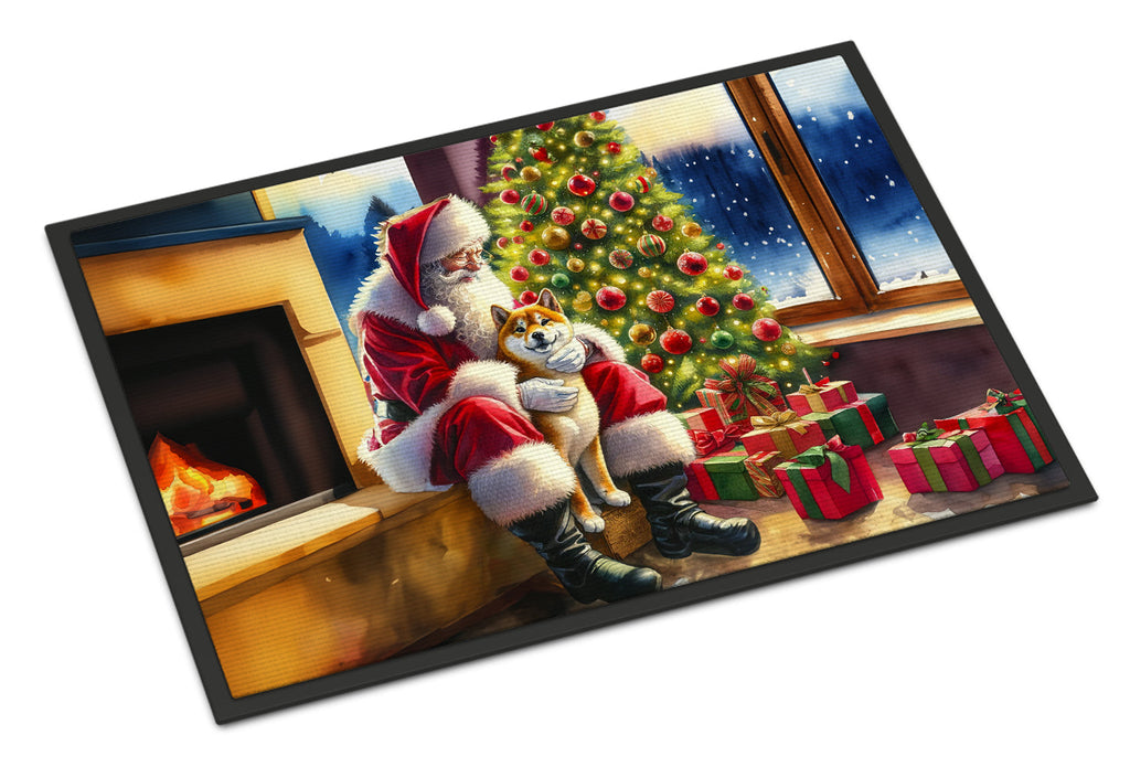Shiba Inu and Santa Claus Doormat Indoor Outdoor 24H X 36W Front Door Mat Rugs for Entryway, Non Slip Washable Low Pile,