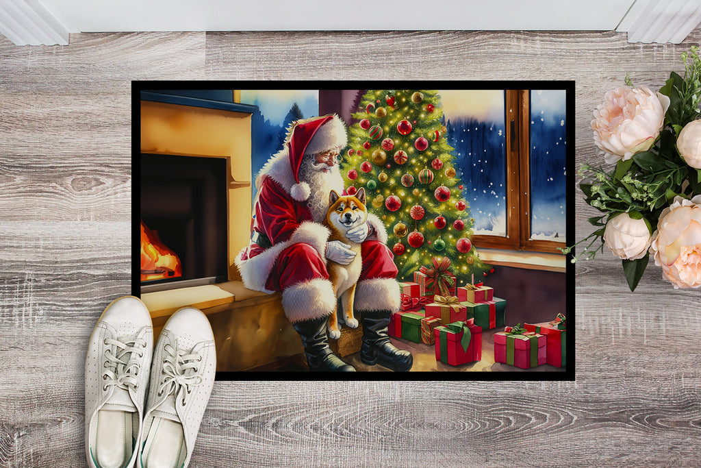 Shiba Inu and Santa Claus Doormat Indoor Outdoor 24H X 36W Front Door Mat Rugs for Entryway, Non Slip Washable Low Pile,