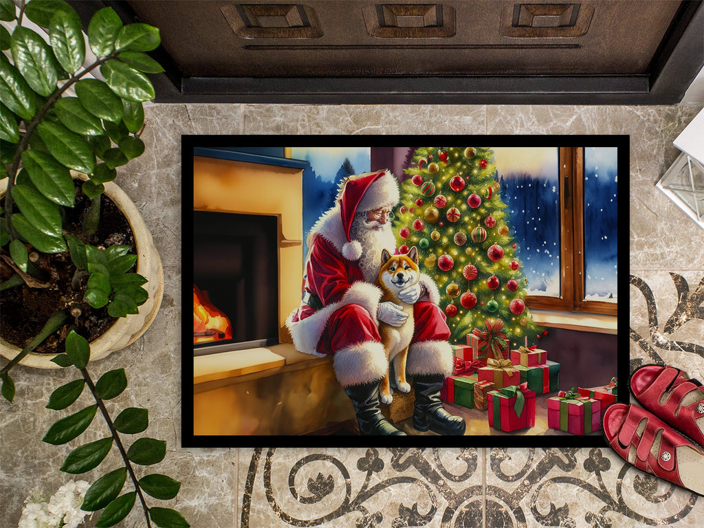 Shiba Inu and Santa Claus Doormat Indoor Outdoor 24H X 36W Front Door Mat Rugs for Entryway, Non Slip Washable Low Pile,