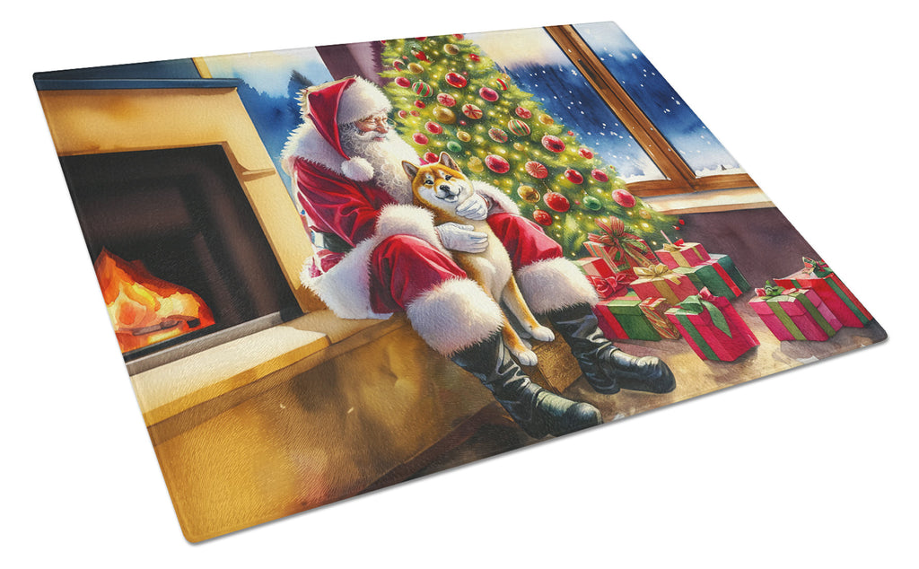 Shiba Inu and Santa Claus Cutting Board Tempered Glass Kitchen Cutting Surface, Heat Resistant Chopping, Non-Slip Feet, Food Prep & Serving