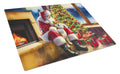 Shiba Inu and Santa Claus Cutting Board Tempered Glass Kitchen Cutting Surface, Heat Resistant Chopping, Non-Slip Feet, Food Prep & Serving