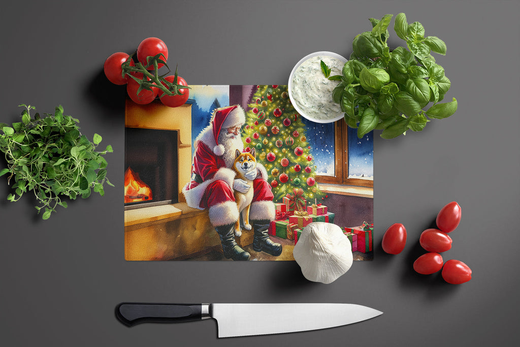 Shiba Inu and Santa Claus Cutting Board Tempered Glass Kitchen Cutting Surface, Heat Resistant Chopping, Non-Slip Feet, Food Prep & Serving