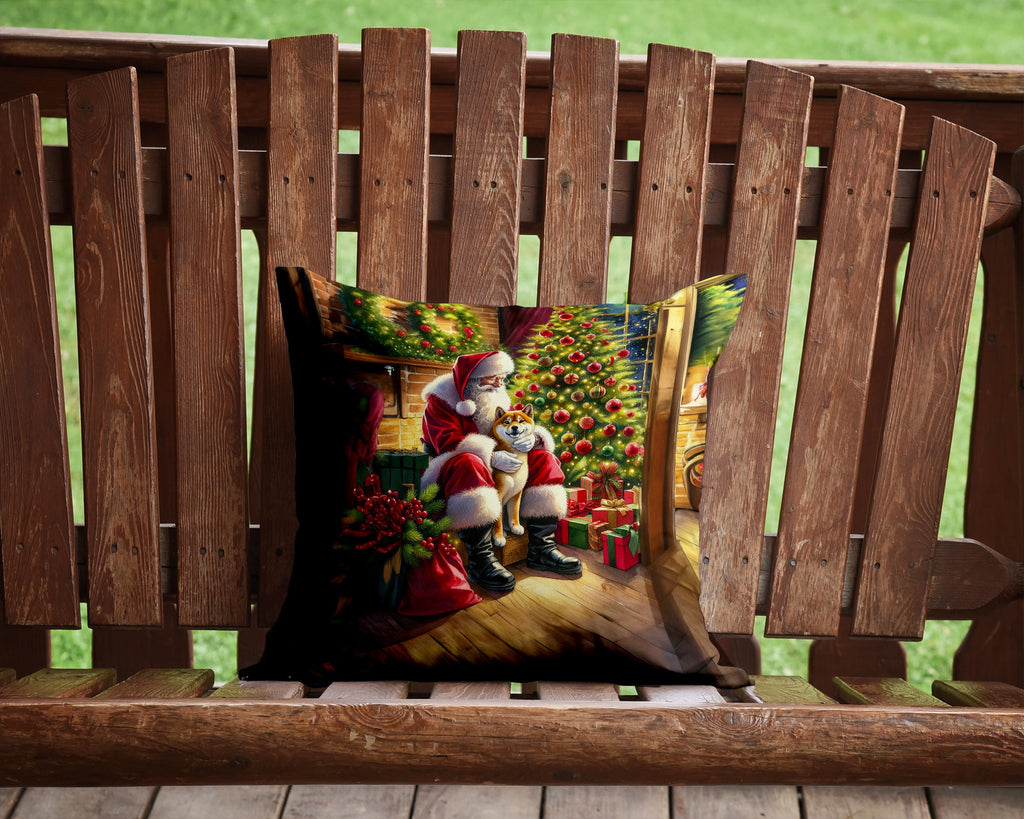Shiba Inu and Santa Claus Decorative Throw Pillow 14x14 Indoor Outdoor Accent Cushion, Fabric Cover with Insert for Sofa, Bed, Porch & Living Room
