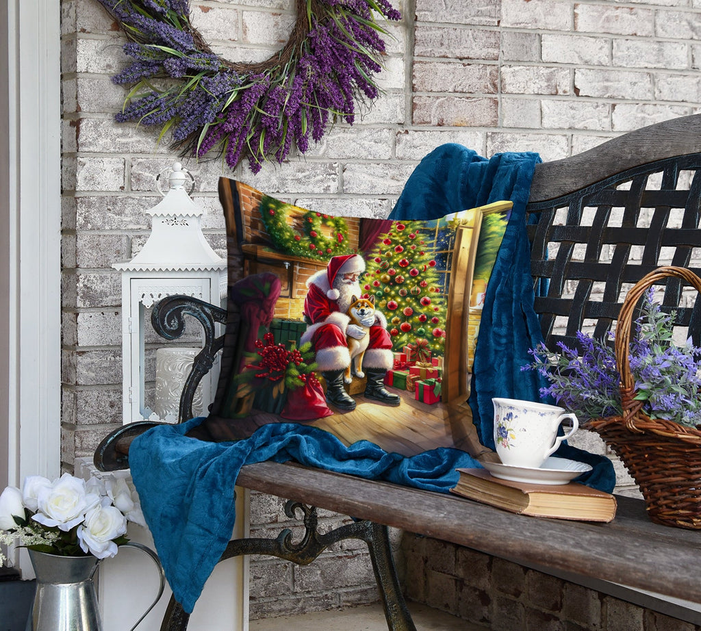 Shiba Inu and Santa Claus Decorative Throw Pillow 18x18 Indoor Outdoor Accent Cushion, Fabric Cover with Insert for Sofa, Bed, Porch & Living Room