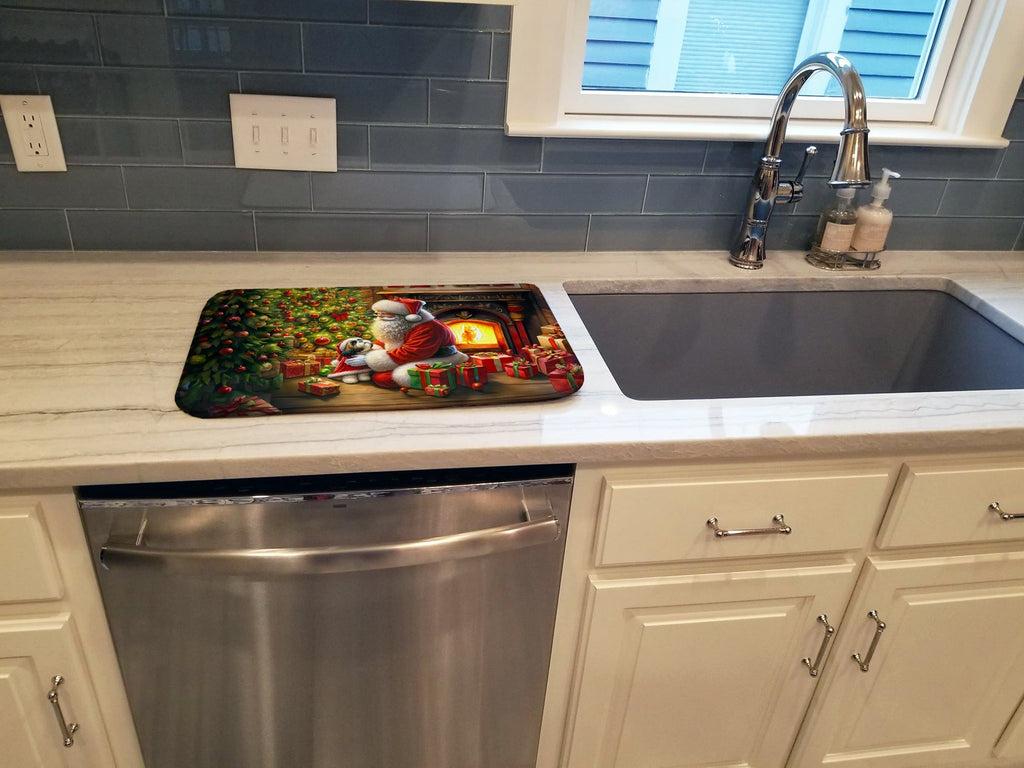 Shih Tzu and Santa Claus Dish Drying Mat Absorbent Dish Drying Mat Pad for Kitchen Counter Dish Drainer Mat for Countertop, 14 x 21", Multicolor