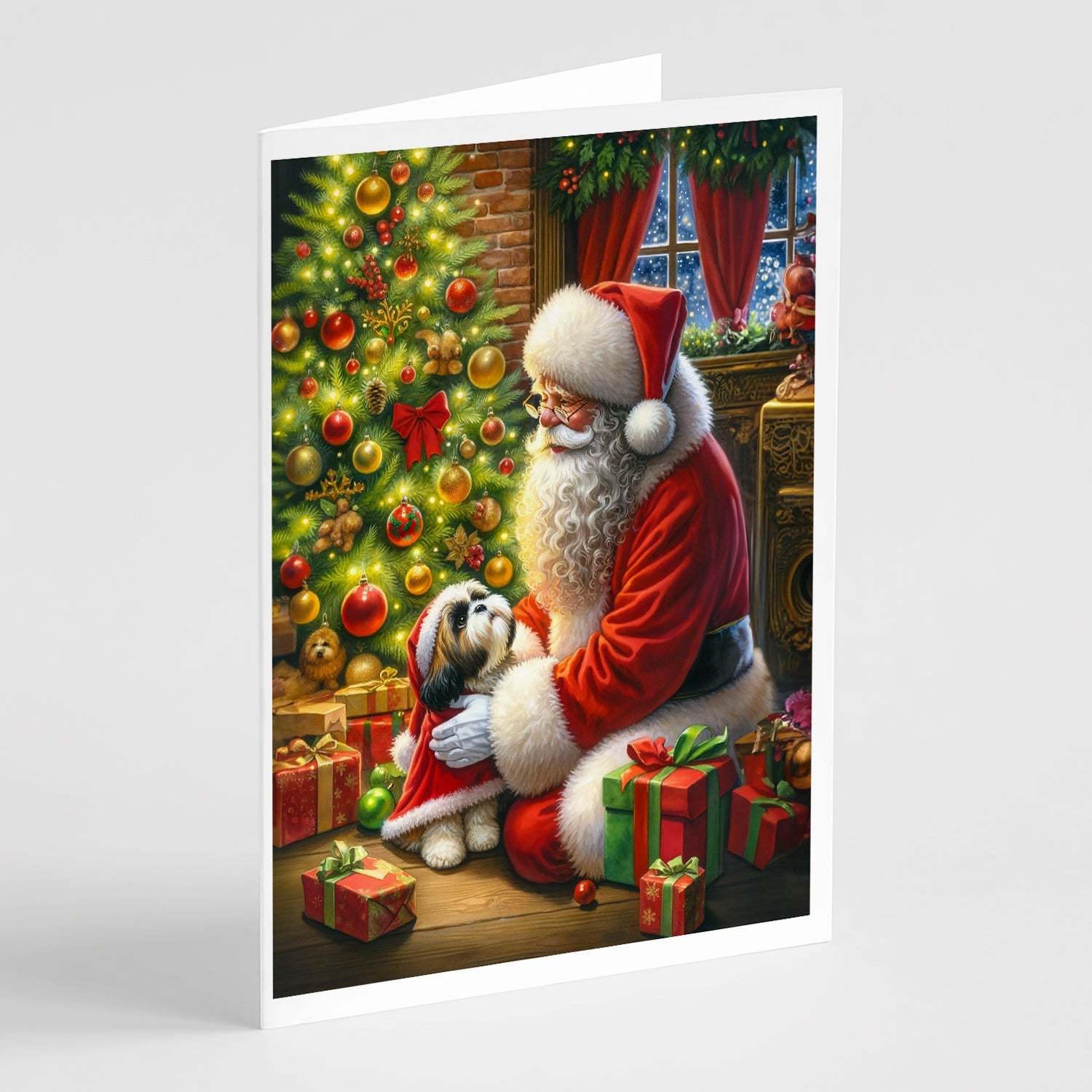 Shih Tzu and Santa Claus Greeting Cards Pack of 8 Blank Cards with Envelopes Whimsical A7 Size 5x7