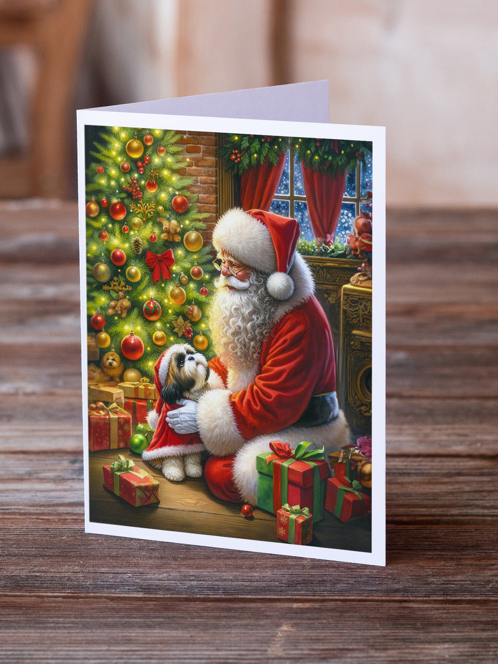 Shih Tzu and Santa Claus Greeting Cards Pack of 8 Blank Cards with Envelopes Whimsical A7 Size 5x7