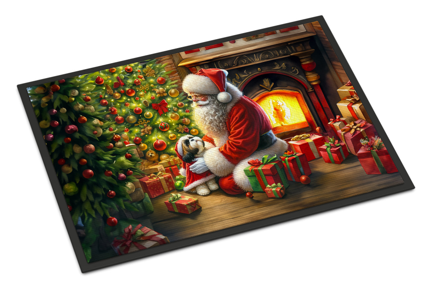 Shih Tzu and Santa Claus Doormat Indoor Outdoor 18H X 27W Front Door Mat Rugs for Entryway, Non Slip Washable