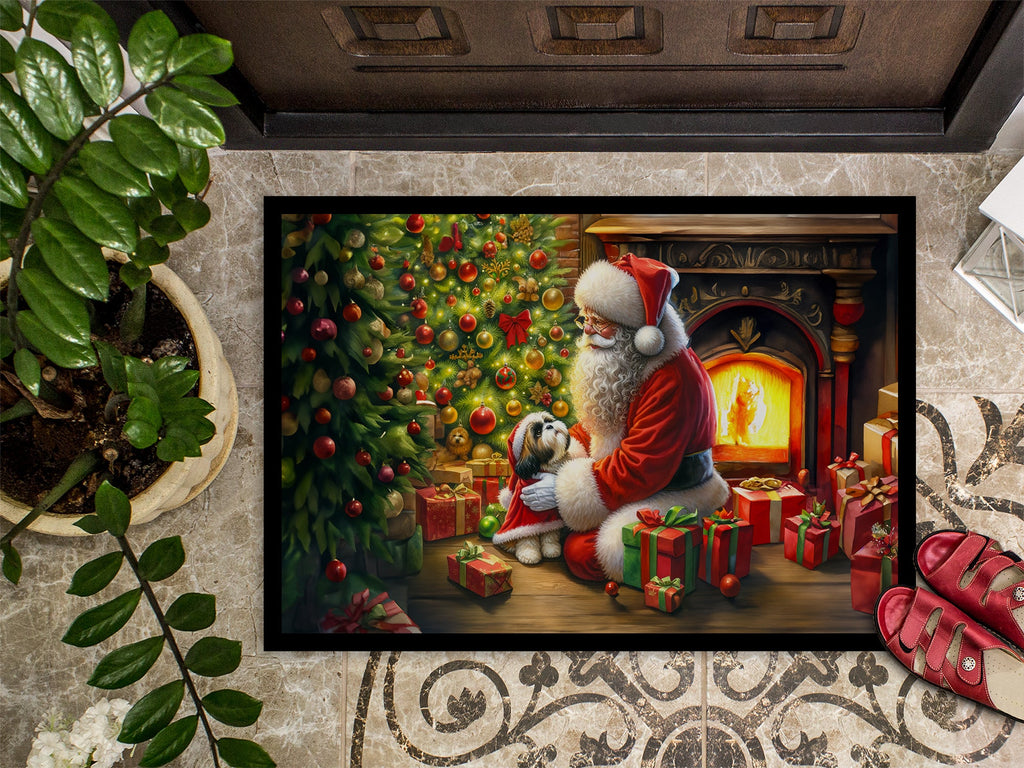 Shih Tzu and Santa Claus Doormat Indoor Outdoor 18H X 27W Front Door Mat Rugs for Entryway, Non Slip Washable