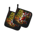 Shih Tzu and Santa Claus Pot Holder Set of 2 Heat Resistant Quilted Hot Pads 7.5 x 7.5 Inch, Insulated Kitchen Trivets for Cooking & Baking