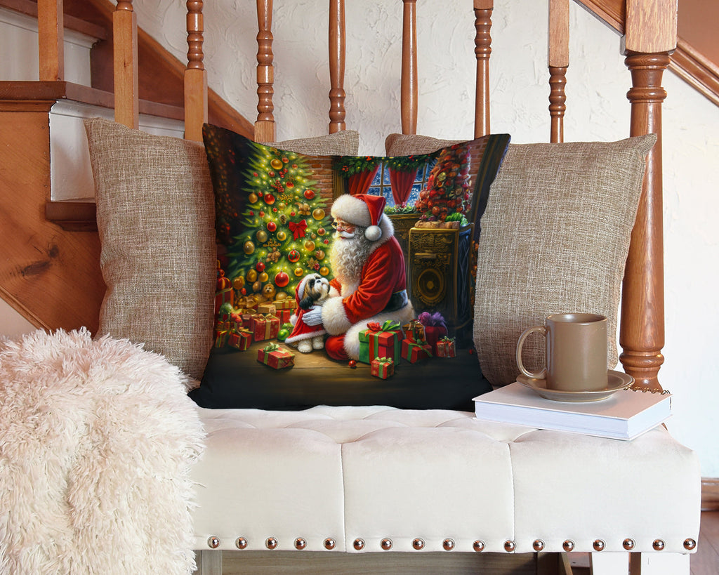 Shih Tzu and Santa Claus Decorative Throw Pillow 14x14 Indoor Outdoor Accent Cushion, Fabric Cover with Insert for Sofa, Bed, Porch & Living Room