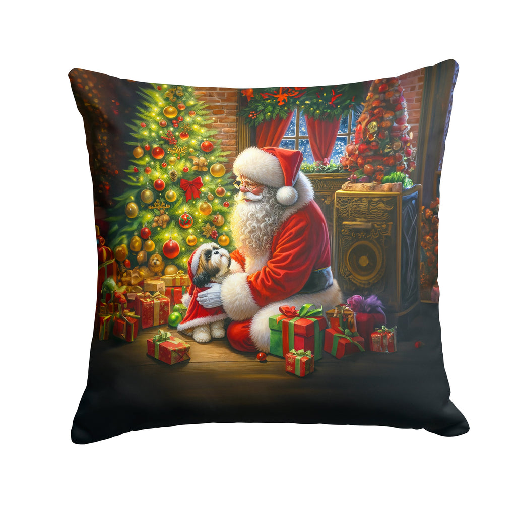Shih Tzu and Santa Claus Decorative Throw Pillow 18x18 Indoor Outdoor Accent Cushion, Fabric Cover with Insert for Sofa, Bed, Porch & Living Room