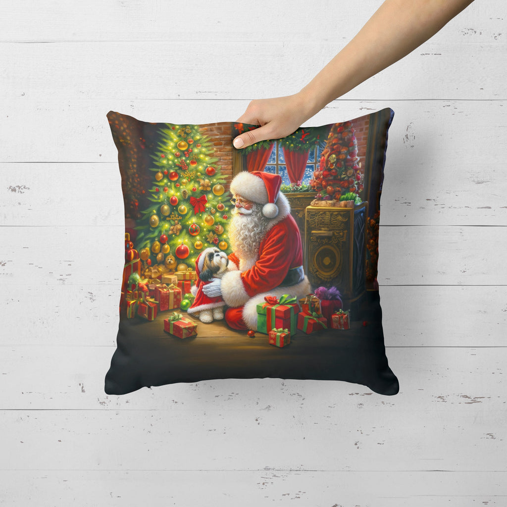 Shih Tzu and Santa Claus Decorative Throw Pillow 18x18 Indoor Outdoor Accent Cushion, Fabric Cover with Insert for Sofa, Bed, Porch & Living Room