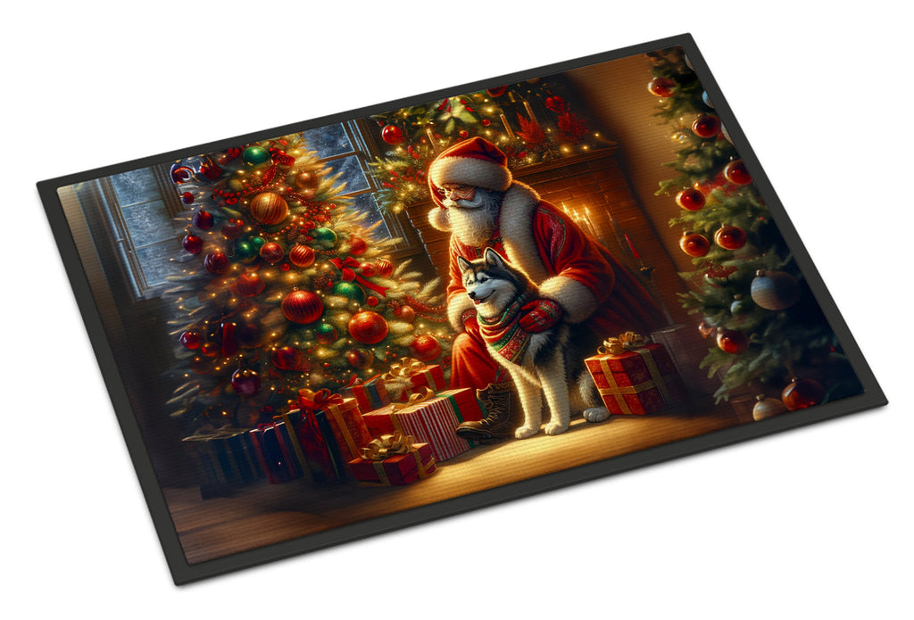 Siberian Husky and Santa Claus Doormat Indoor Outdoor 24H X 36W Front Door Mat Rugs for Entryway, Non Slip Washable Low Pile,