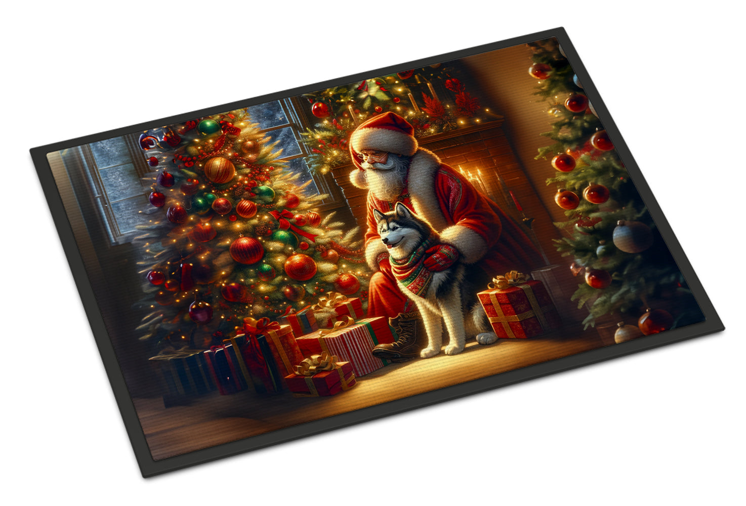 Siberian Husky and Santa Claus Doormat Indoor Outdoor 24H X 36W Front Door Mat Rugs for Entryway, Non Slip Washable Low Pile,