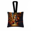Siberian Husky and Santa Claus Hanging Square Fabric Ornament 3.5 × 3.5 Decorative Door-Knob & Tree Hanger, Soft Fabric