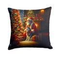 Siberian Husky and Santa Claus Decorative Throw Pillow 14x14 Indoor Outdoor Accent Cushion, Fabric Cover with Insert for Sofa, Bed, Porch & Living Room