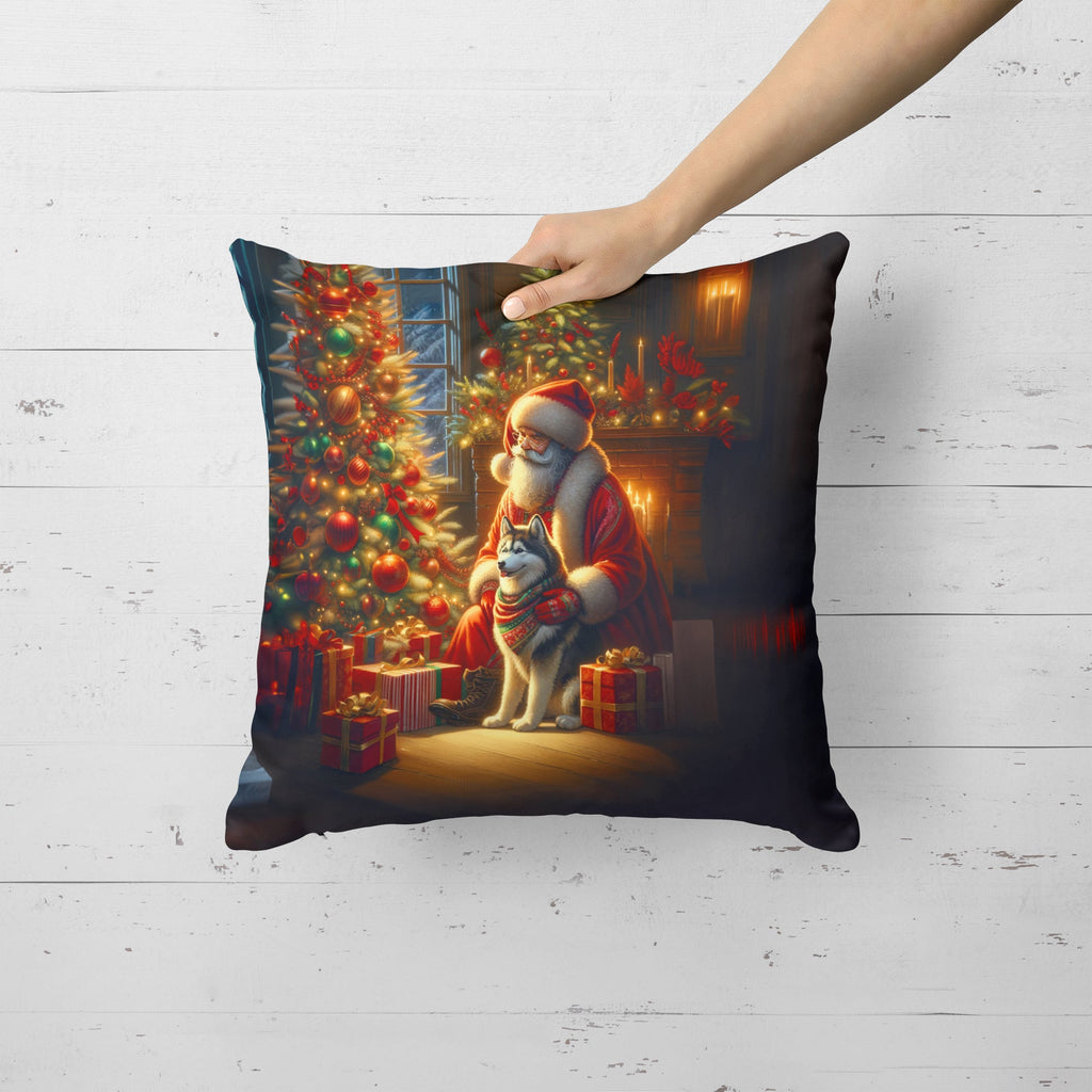 Siberian Husky and Santa Claus Decorative Throw Pillow 18x18 Indoor Outdoor Accent Cushion, Fabric Cover with Insert for Sofa, Bed, Porch & Living Room