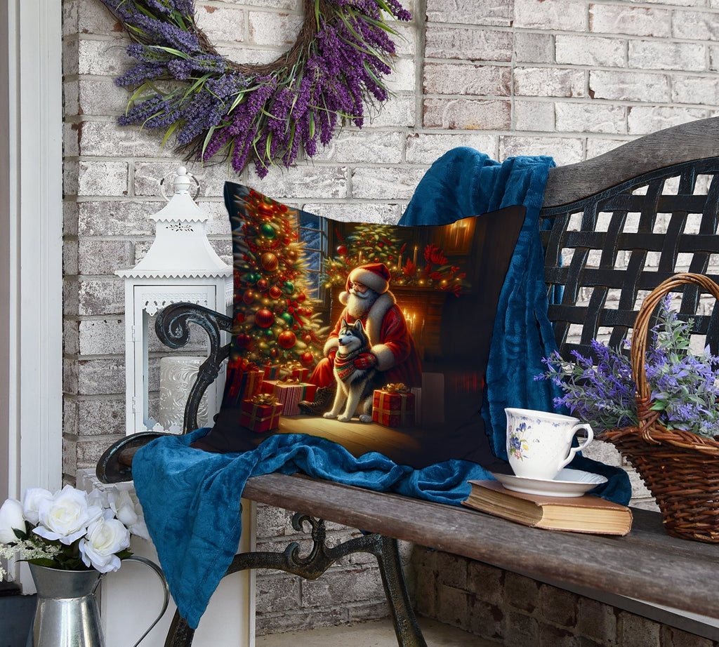 Siberian Husky and Santa Claus Decorative Throw Pillow 18x18 Indoor Outdoor Accent Cushion, Fabric Cover with Insert for Sofa, Bed, Porch & Living Room