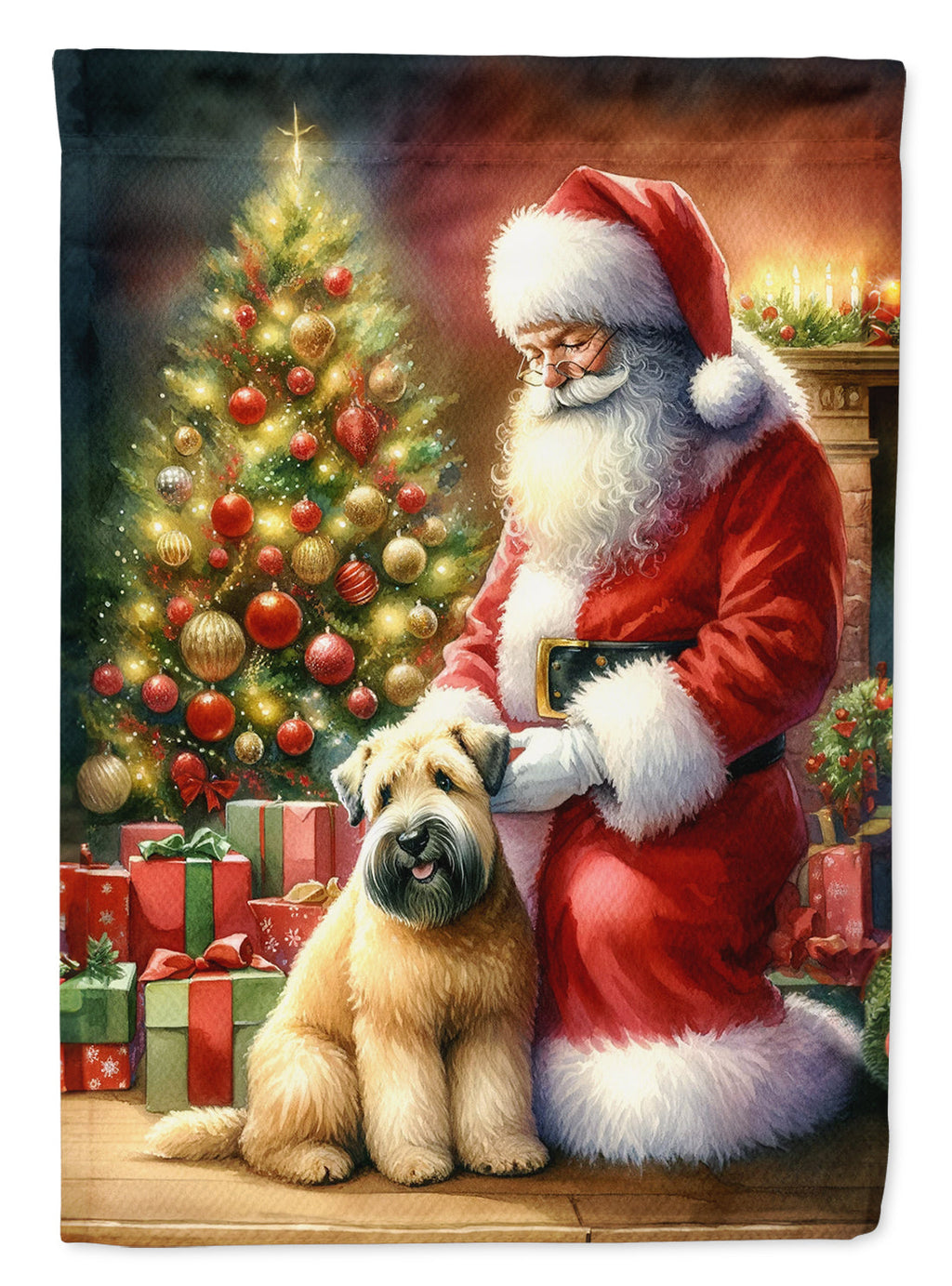 Wheaten Terrier and Santa Claus House Flag 28x40 Porch Sleeve Pole Decorative Outside Yard Banner Artwork Wall Hanging, Polyester