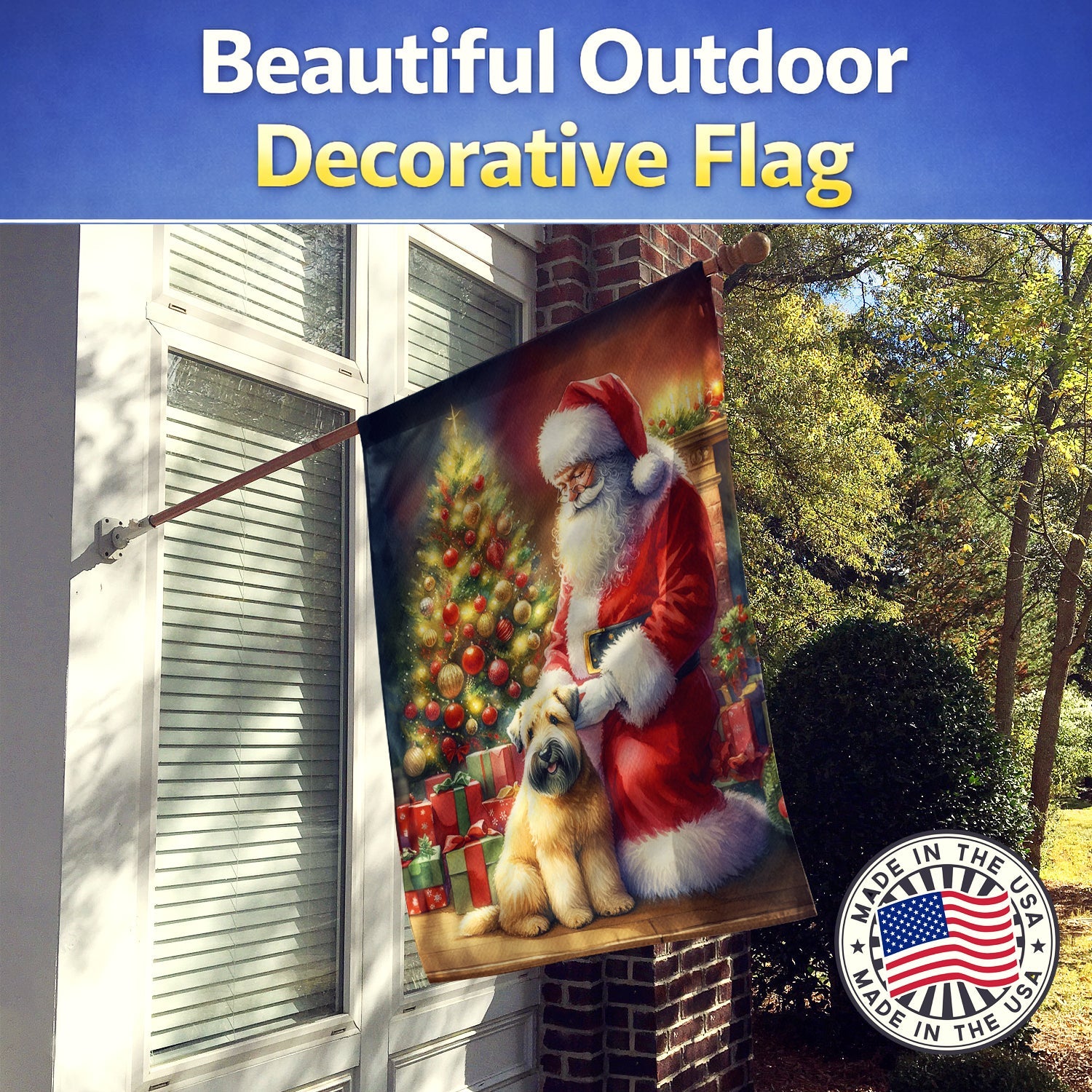 Wheaten Terrier and Santa Claus House Flag 28x40 Porch Sleeve Pole Decorative Outside Yard Banner Artwork Wall Hanging, Polyester