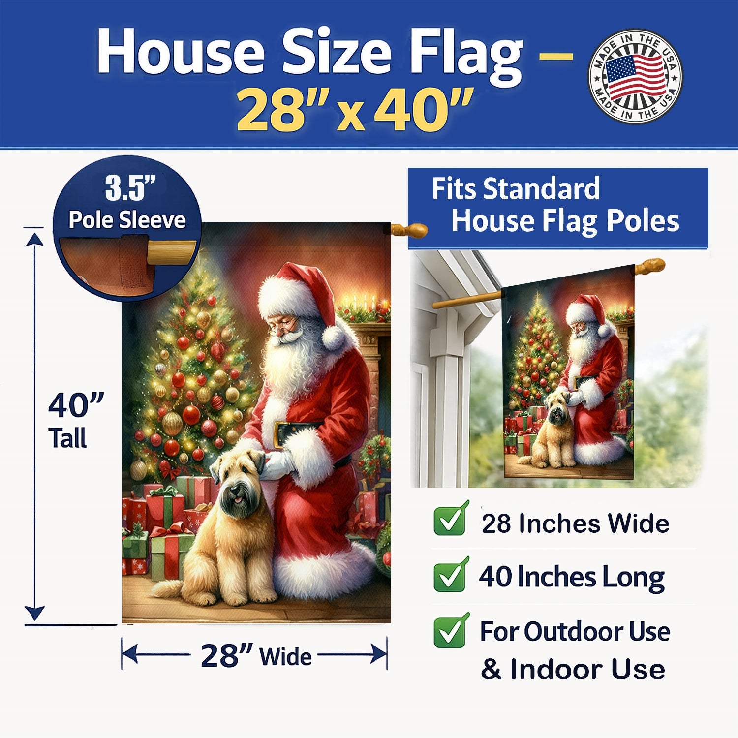 Wheaten Terrier and Santa Claus House Flag 28x40 Porch Sleeve Pole Decorative Outside Yard Banner Artwork Wall Hanging, Polyester