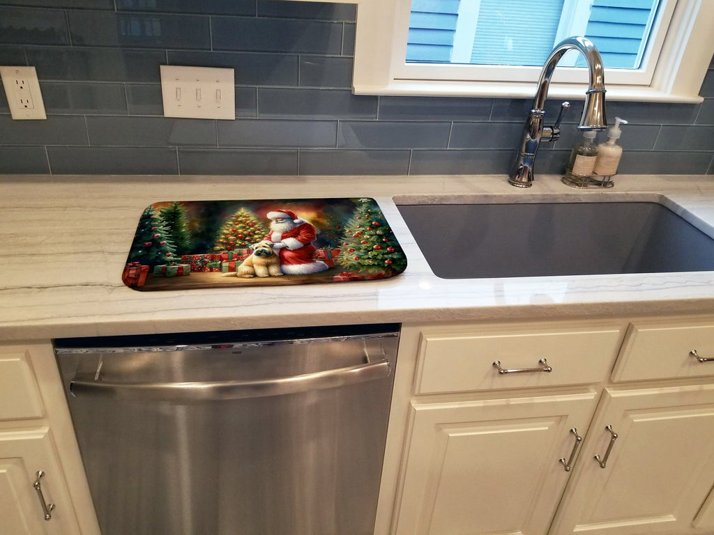 Wheaten Terrier and Santa Claus Dish Drying Mat Absorbent Dish Drying Mat Pad for Kitchen Counter Dish Drainer Mat for Countertop, 14 x 21", Multicolor