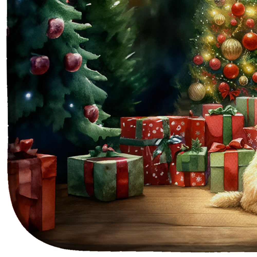Wheaten Terrier and Santa Claus Dish Drying Mat Absorbent Dish Drying Mat Pad for Kitchen Counter Dish Drainer Mat for Countertop, 14 x 21", Multicolor