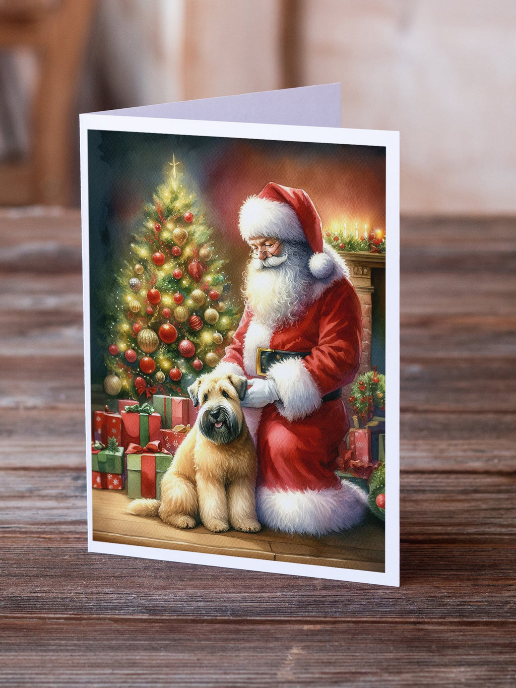 Wheaten Terrier and Santa Claus Greeting Cards Pack of 8 Blank Cards with Envelopes Whimsical A7 Size 5x7