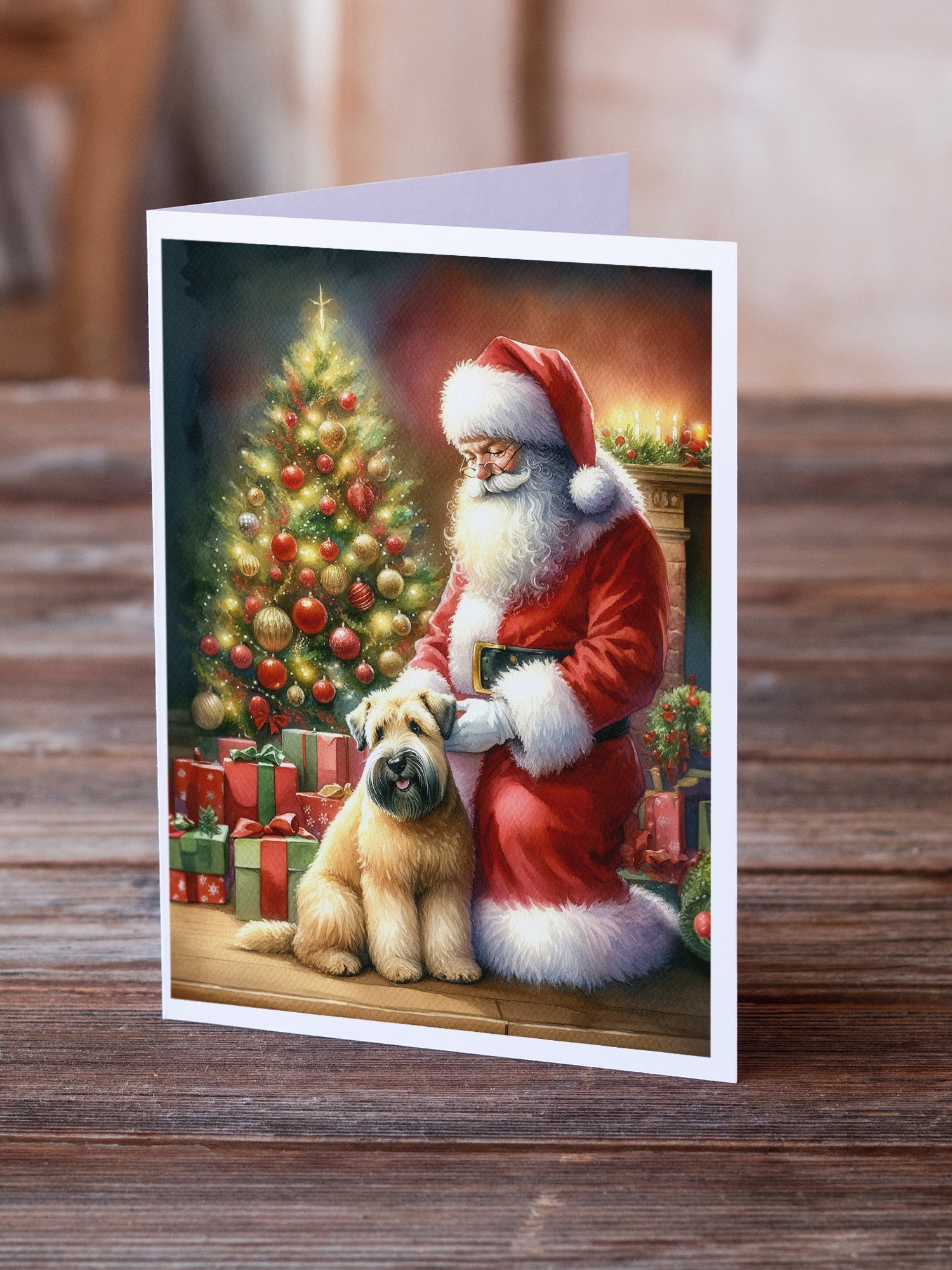 Wheaten Terrier and Santa Claus Greeting Cards Pack of 8 Blank Cards with Envelopes Whimsical A7 Size 5x7