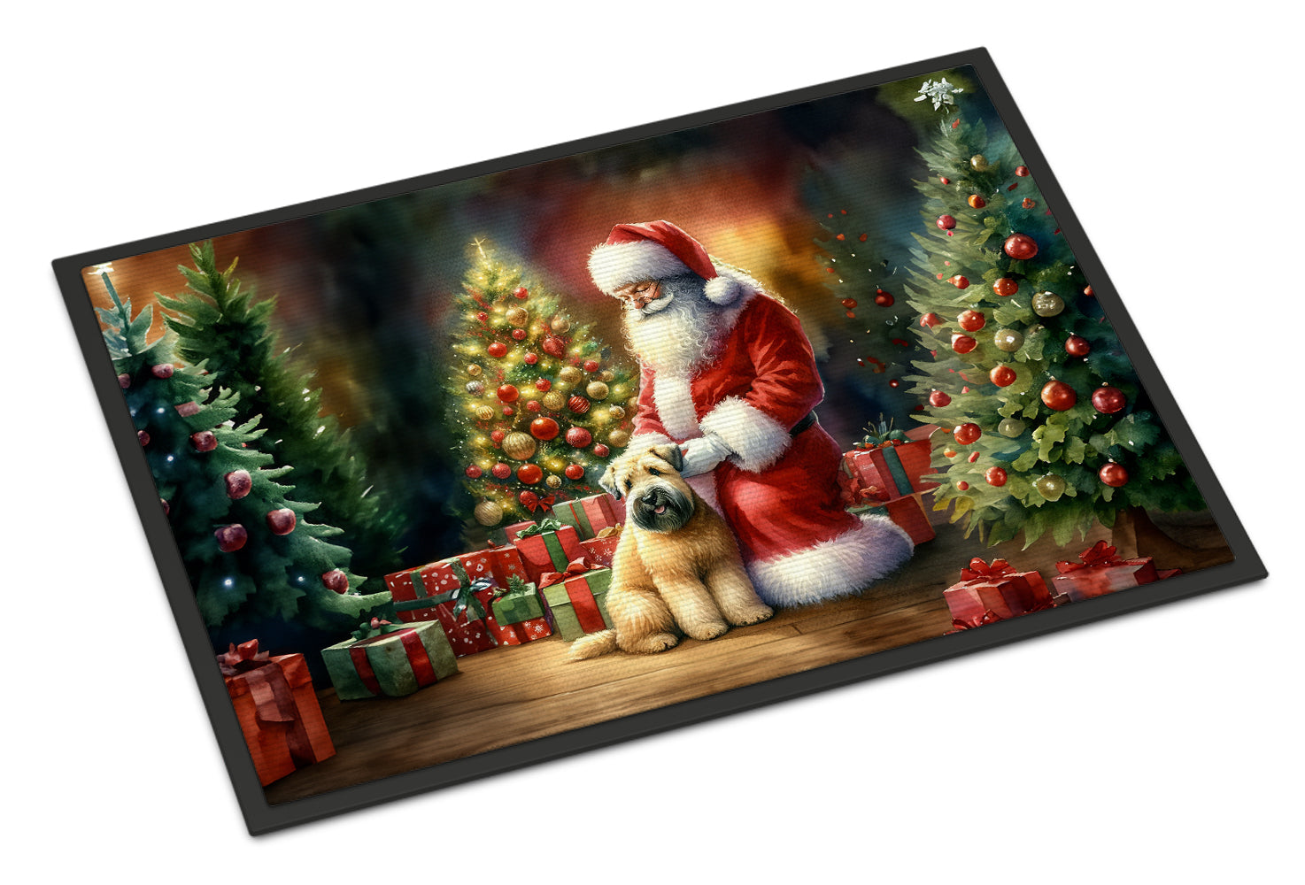 Wheaten Terrier and Santa Claus Doormat Indoor Outdoor 24H X 36W Front Door Mat Rugs for Entryway, Non Slip Washable Low Pile,