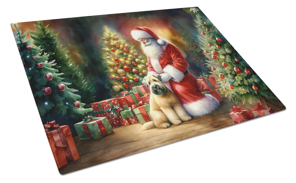 Wheaten Terrier and Santa Claus Cutting Board Tempered Glass Kitchen Cutting Surface, Heat Resistant Chopping, Non-Slip Feet, Food Prep & Serving