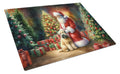 Wheaten Terrier and Santa Claus Cutting Board Tempered Glass Kitchen Cutting Surface, Heat Resistant Chopping, Non-Slip Feet, Food Prep & Serving