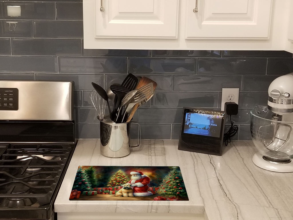 Wheaten Terrier and Santa Claus Cutting Board Tempered Glass Kitchen Cutting Surface, Heat Resistant Chopping, Non-Slip Feet, Food Prep & Serving