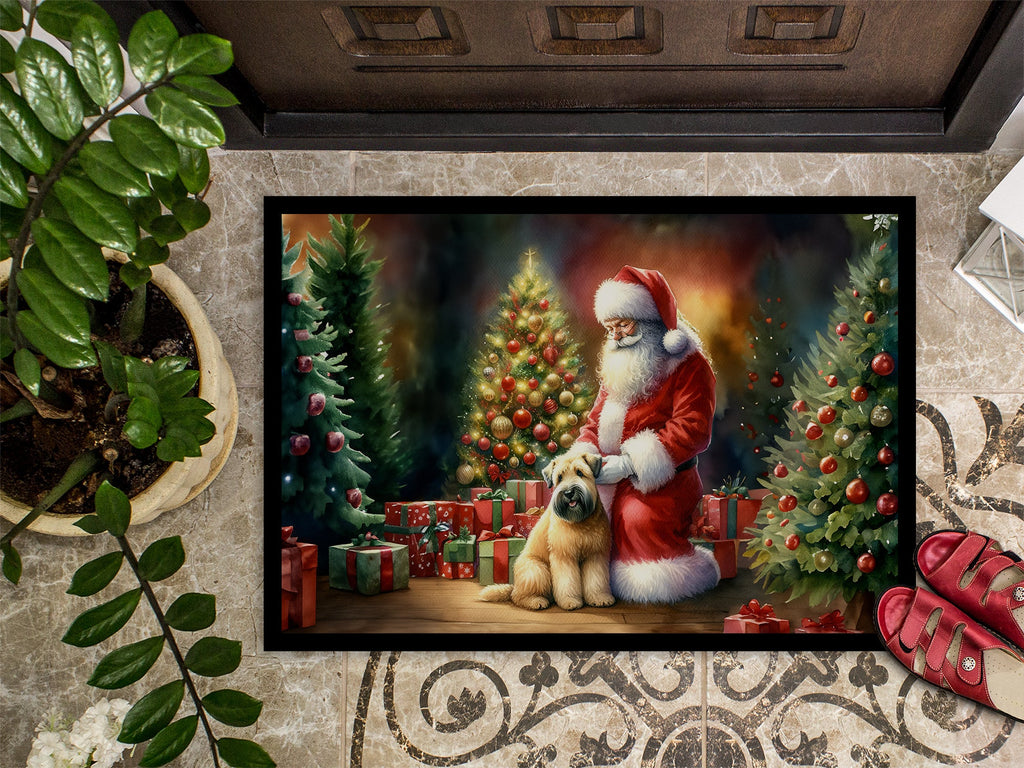 Wheaten Terrier and Santa Claus Doormat Indoor Outdoor 18H X 27W Front Door Mat Rugs for Entryway, Non Slip Washable