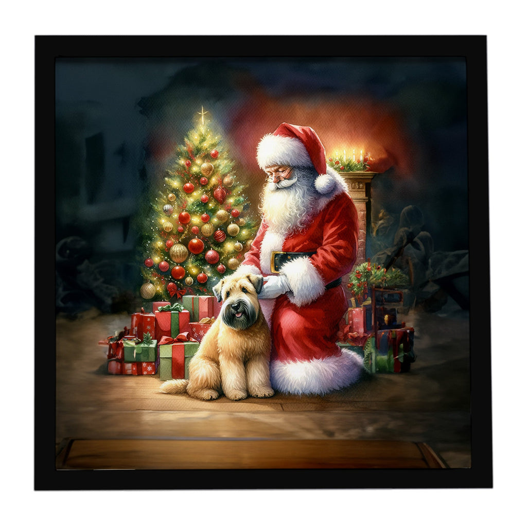 Wheaten Terrier and Santa Claus Framed Metal Print Bathroom, Kitchen, Office, Home Decor Wall Art Ready to Hang, Square, 8X8
