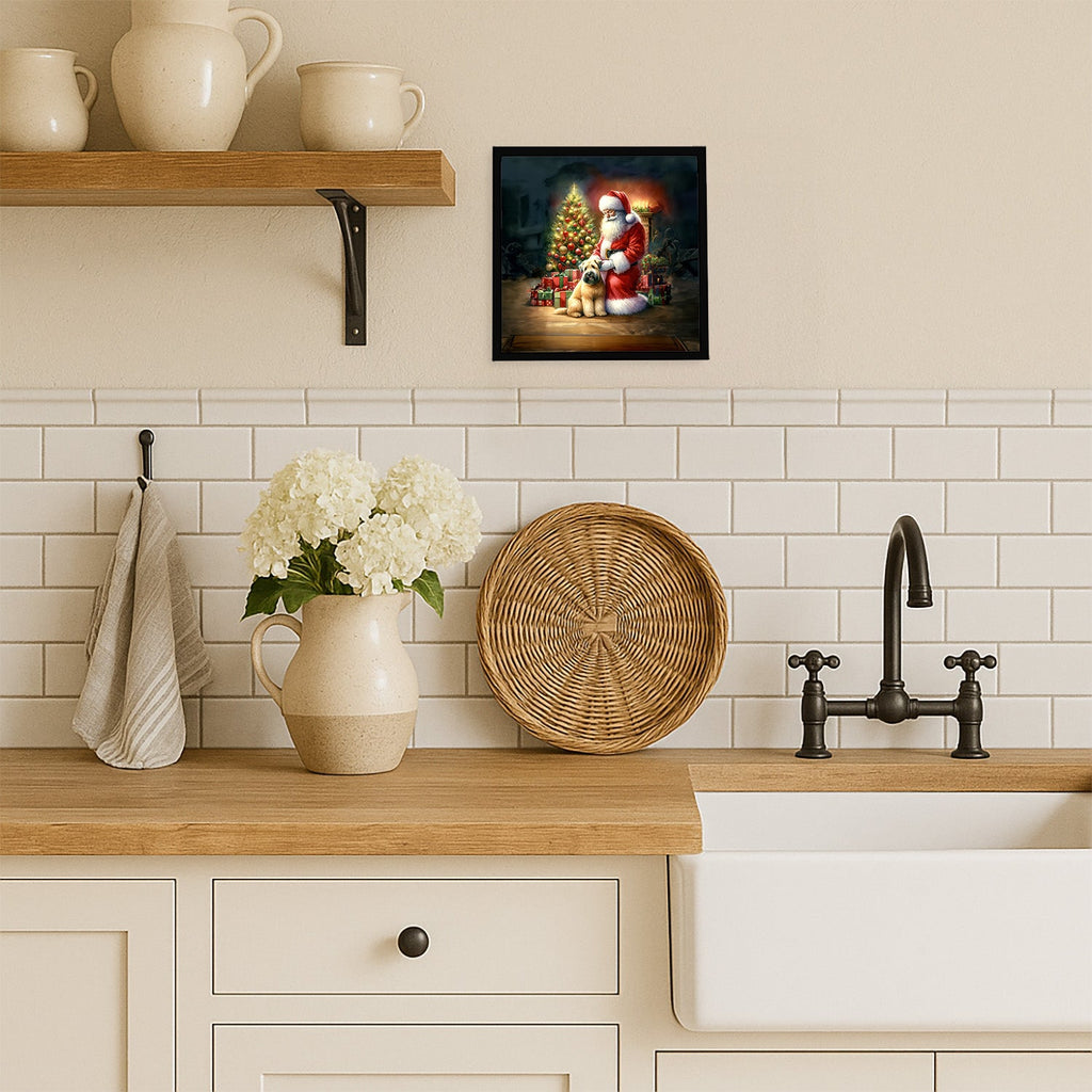 Wheaten Terrier and Santa Claus Framed Metal Print Bathroom, Kitchen, Office, Home Decor Wall Art Ready to Hang, Square, 8X8