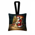 Wheaten Terrier and Santa Claus Hanging Square Fabric Ornament 3.5 × 3.5 Decorative Door-Knob & Tree Hanger, Soft Fabric