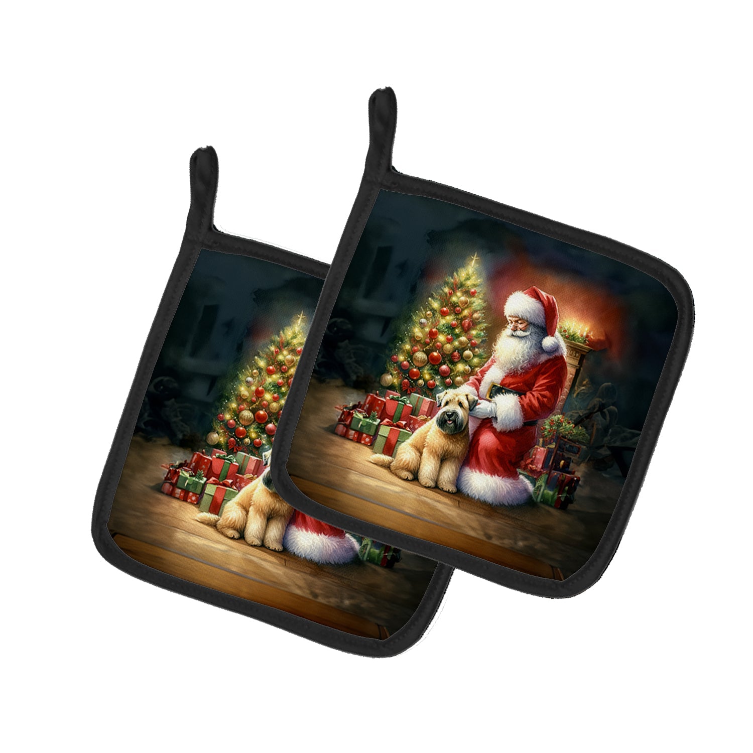 Wheaten Terrier and Santa Claus Pot Holder Set of 2 Heat Resistant Quilted Hot Pads 7.5 x 7.5 Inch, Insulated Kitchen Trivets for Cooking & Baking