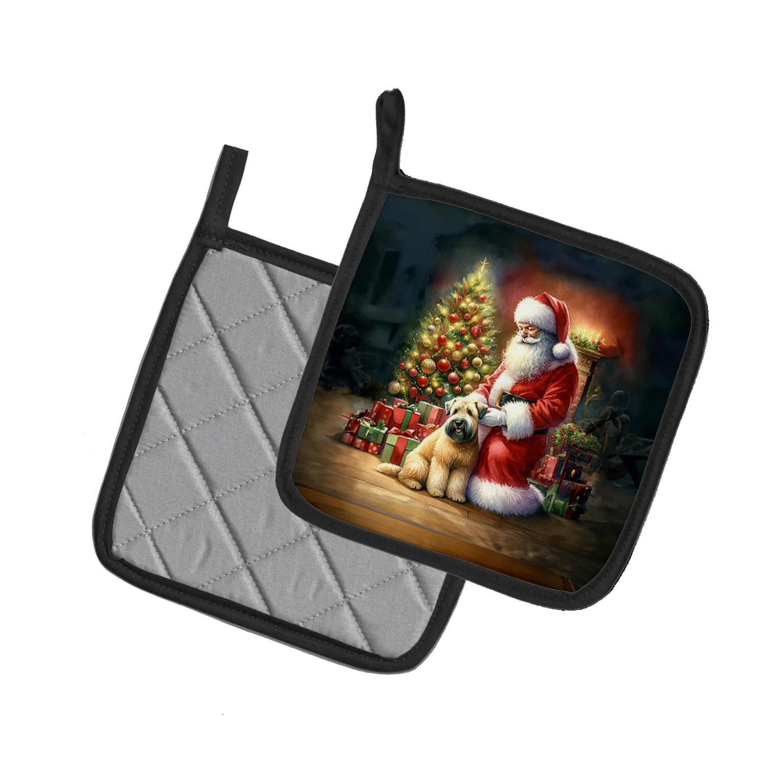 Wheaten Terrier and Santa Claus Pot Holder Set of 2 Heat Resistant Quilted Hot Pads 7.5 x 7.5 Inch, Insulated Kitchen Trivets for Cooking & Baking