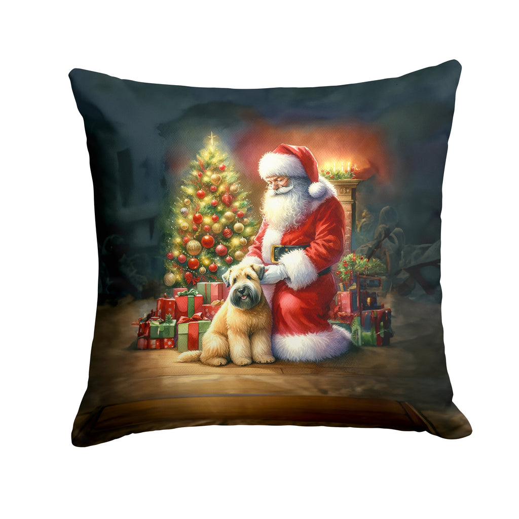 Wheaten Terrier and Santa Claus Decorative Throw Pillow 14x14 Indoor Outdoor Accent Cushion, Fabric Cover with Insert for Sofa, Bed, Porch & Living Room