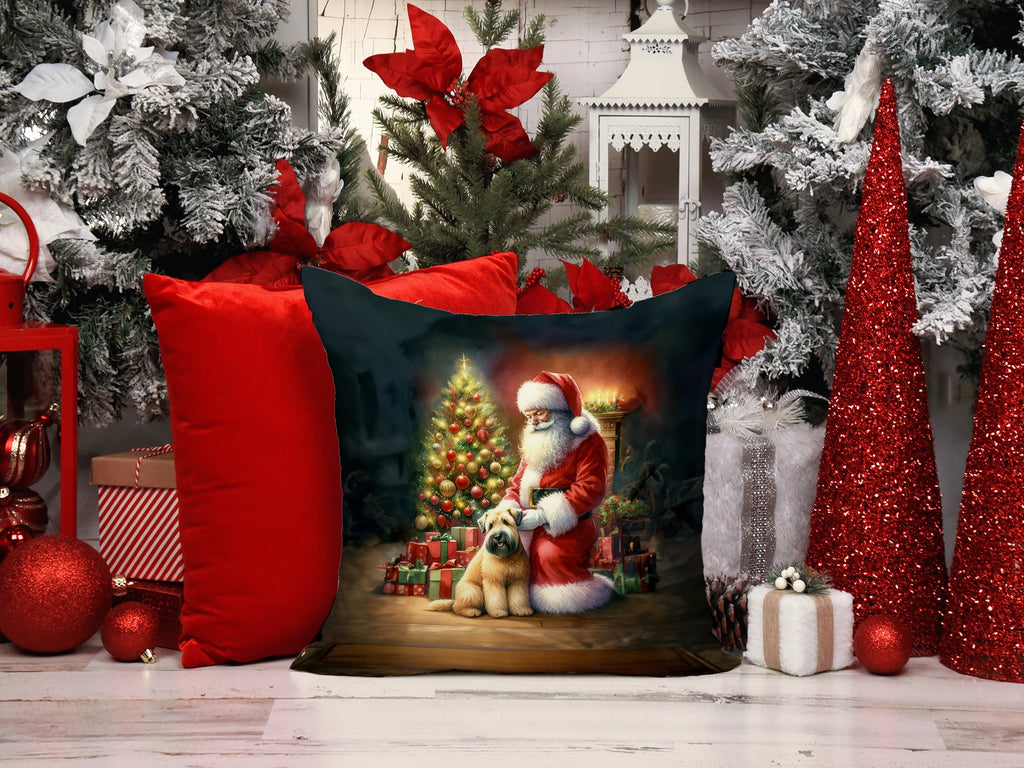 Wheaten Terrier and Santa Claus Decorative Throw Pillow 14x14 Indoor Outdoor Accent Cushion, Fabric Cover with Insert for Sofa, Bed, Porch & Living Room