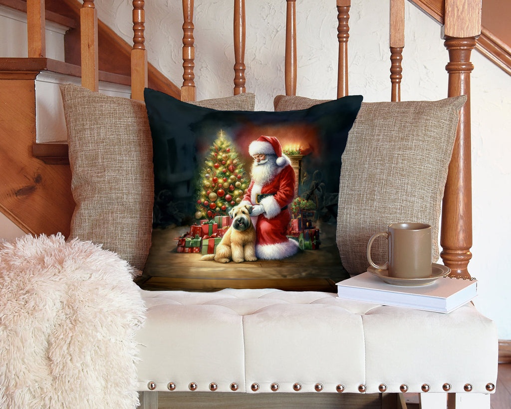 Wheaten Terrier and Santa Claus Decorative Throw Pillow 14x14 Indoor Outdoor Accent Cushion, Fabric Cover with Insert for Sofa, Bed, Porch & Living Room