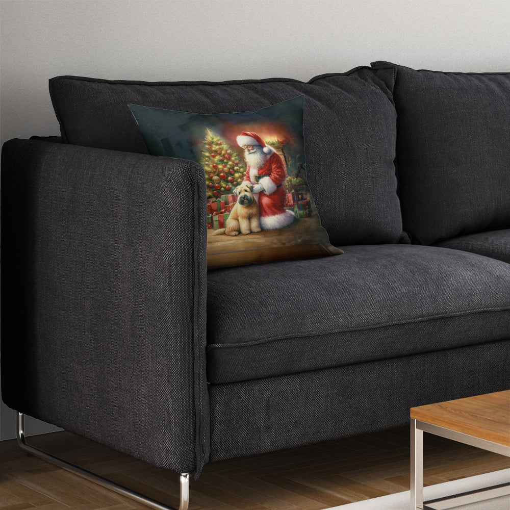 Wheaten Terrier and Santa Claus Decorative Throw Pillow 14x14 Indoor Outdoor Accent Cushion, Fabric Cover with Insert for Sofa, Bed, Porch & Living Room