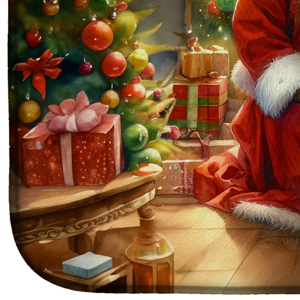 Tibetan Mastiff and Santa Claus Dish Drying Mat Absorbent Dish Drying Mat Pad for Kitchen Counter Dish Drainer Mat for Countertop, 14 x 21", Multicolor