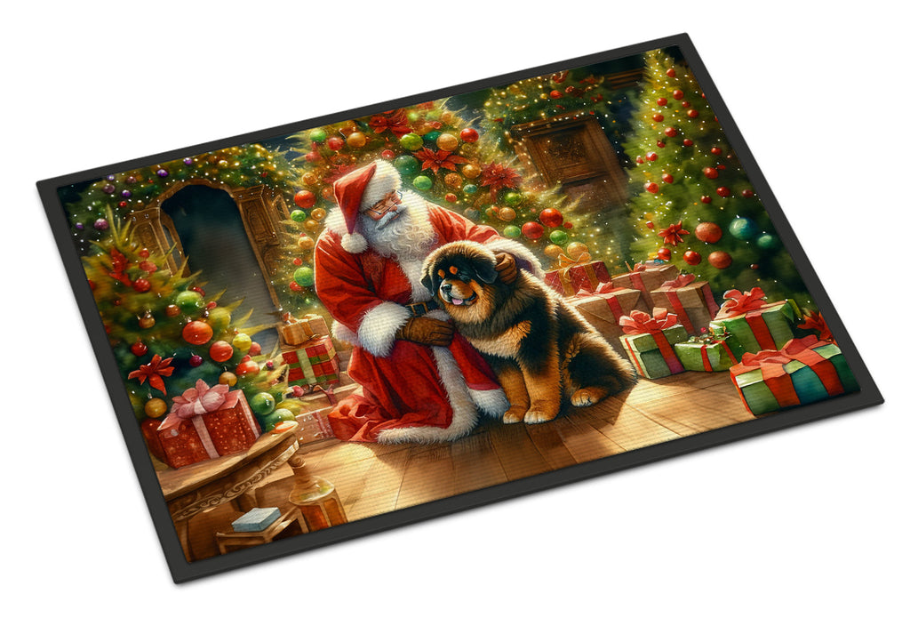 Tibetan Mastiff and Santa Claus Doormat Indoor Outdoor 24H X 36W Front Door Mat Rugs for Entryway, Non Slip Washable Low Pile,