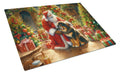 Tibetan Mastiff and Santa Claus Cutting Board Tempered Glass Kitchen Cutting Surface, Heat Resistant Chopping, Non-Slip Feet, Food Prep & Serving